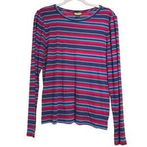 Prince & Fox Womens XL Red Blue Striped Long Sleeve‎ Ribbed Knit Crew Neck Top